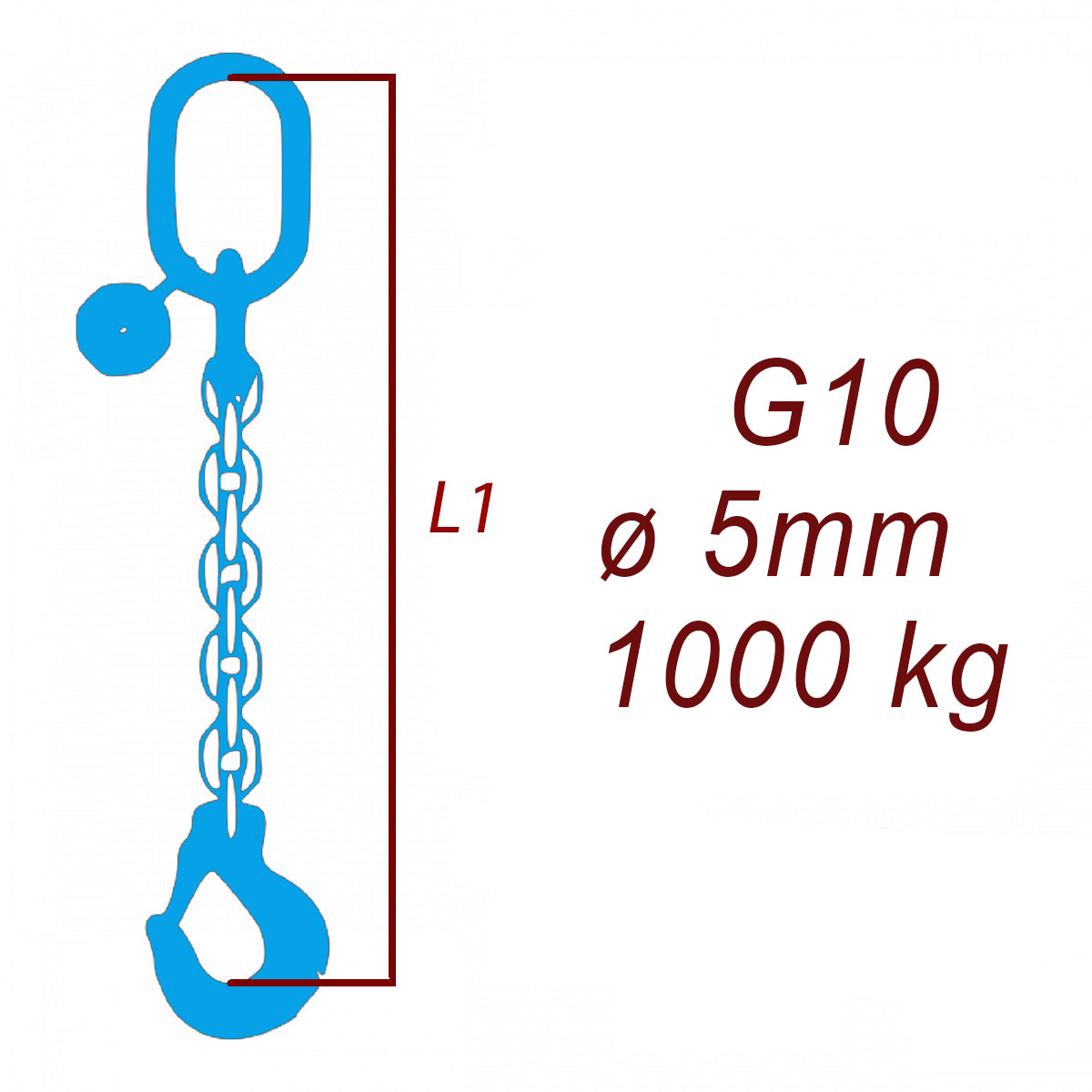 Viazací reťaz triedy 10, O-H, priemer 5mm, nosnosť 1000kg