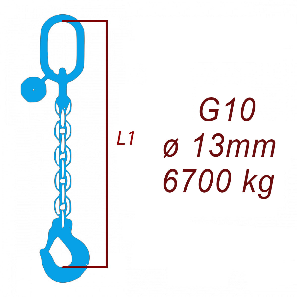 Viazacia reťaz triedy 10, O-H, priemer 13mm, nosnosť 6700kg