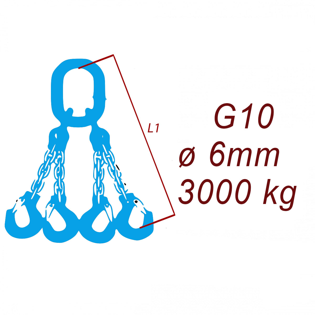 Viazacia reťaz triedy 10, 4-hák, priemer 6mm, nosnosť 3000kg