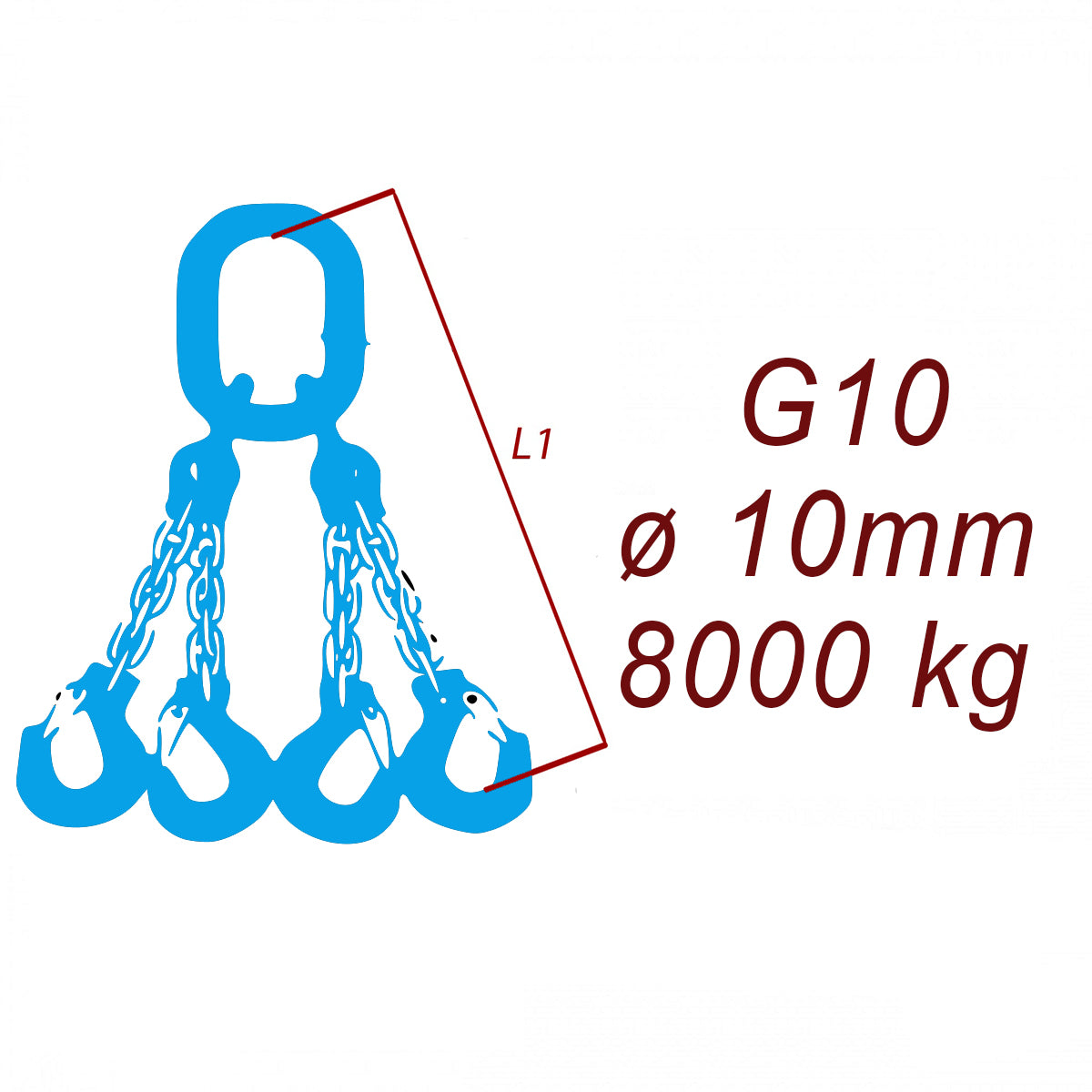 Viazacia reťaz triedy 10, 4-hák, priemer 10mm, nosnosť 8000kg