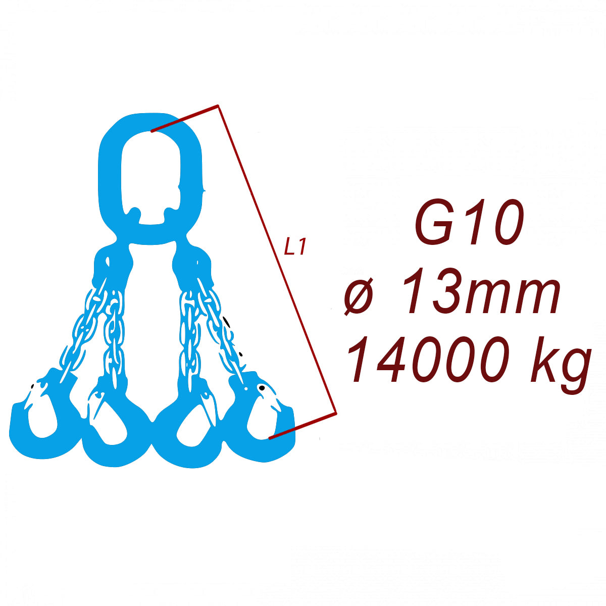 Viazacia reťaz triedy 10, 4-hák, priemer 13mm, nosnosť 14000kg