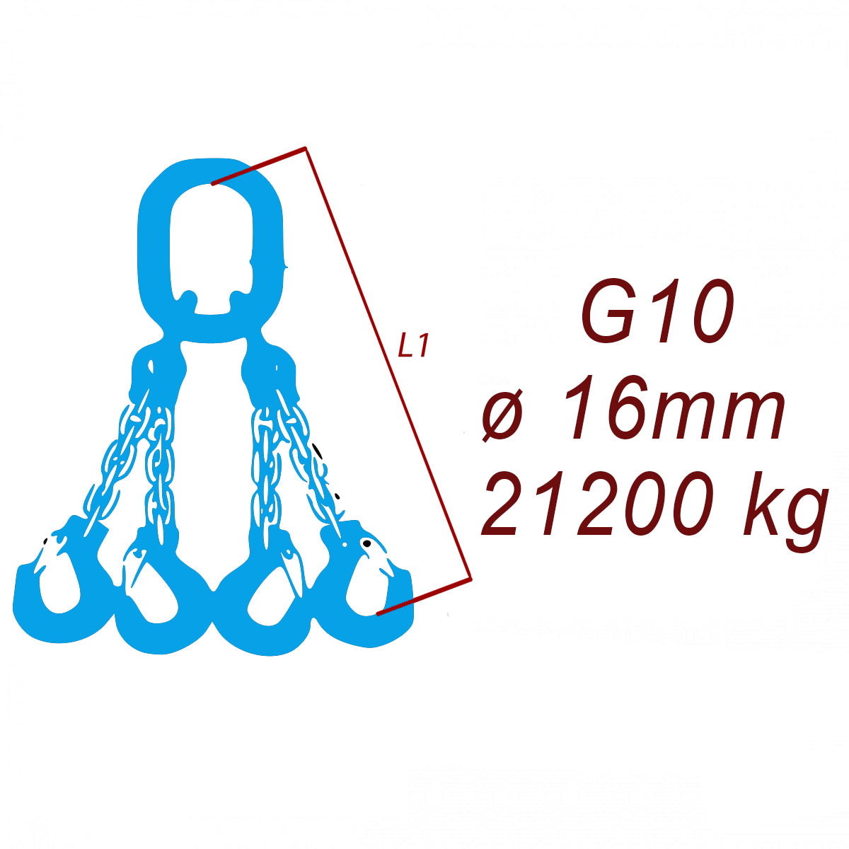 Viazacia reťaz triedy 10, 4-hák, priemer 16mm, nosnosť 21200kg