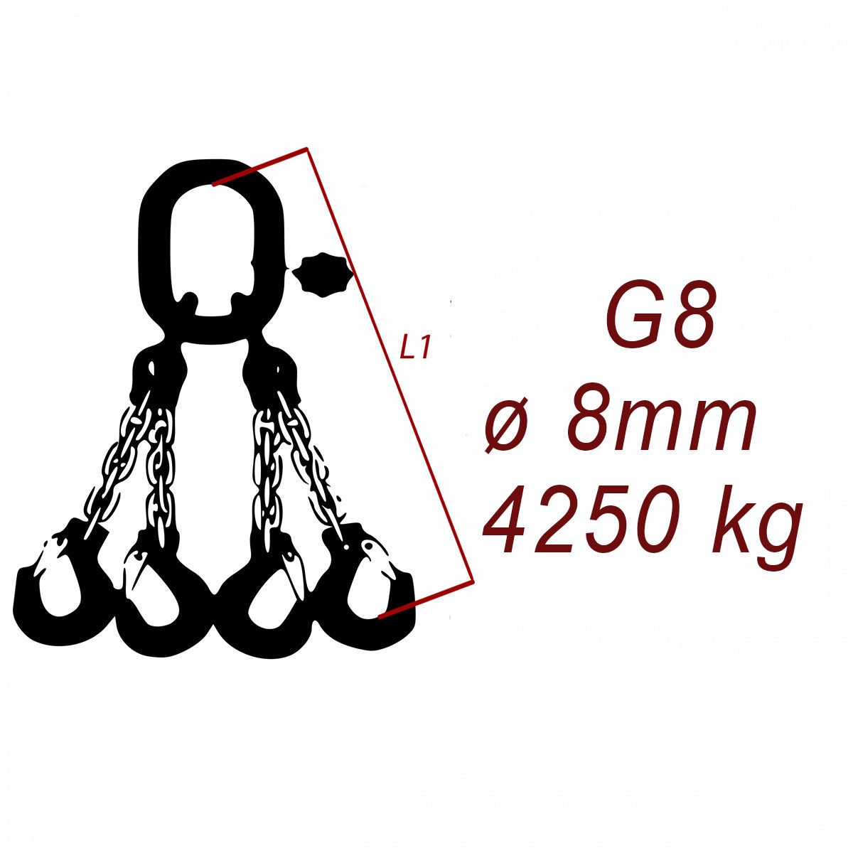 Viazacia reťaz triedy 8 O-4H, priemer 8mm, nosnosť 4250kg