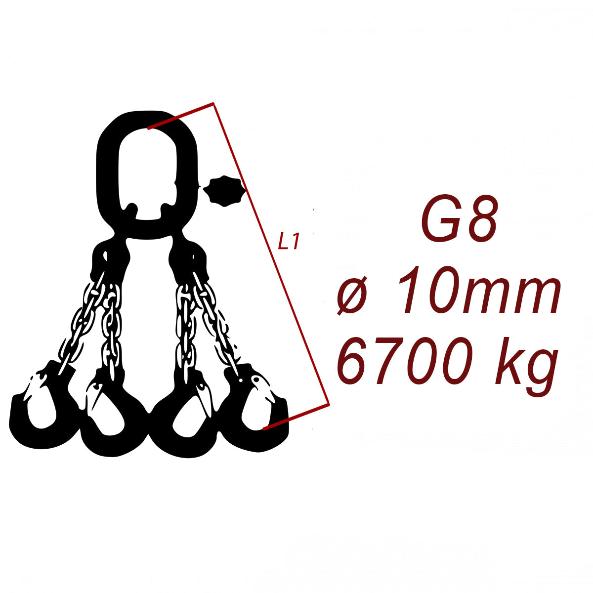 Viazacia reťaz triedy 8 O-4H, priemer 10mm, nosnosť 6700kg