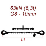 Kotviaca reťaz dvojdielna, trieda 8, reťaz 10 mm, ťahová sila 63kN