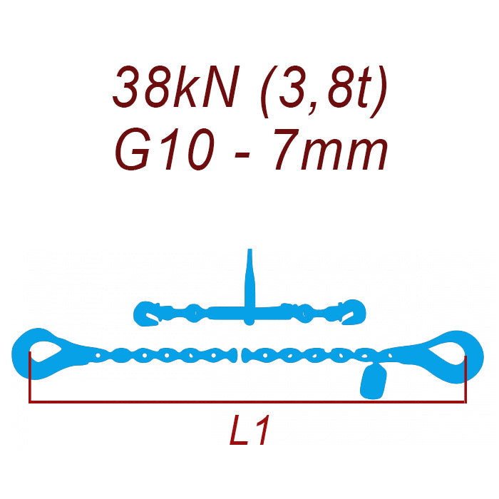 Kotviaca reťaz dvojdielna, trieda 10, reťaz 7 mm, ťahová sila 38kN
