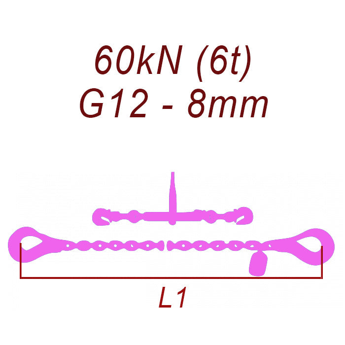 Kotviaca reťaz dvojdielna, trieda 12, reťaz 8 mm, ťahová sila 60kN