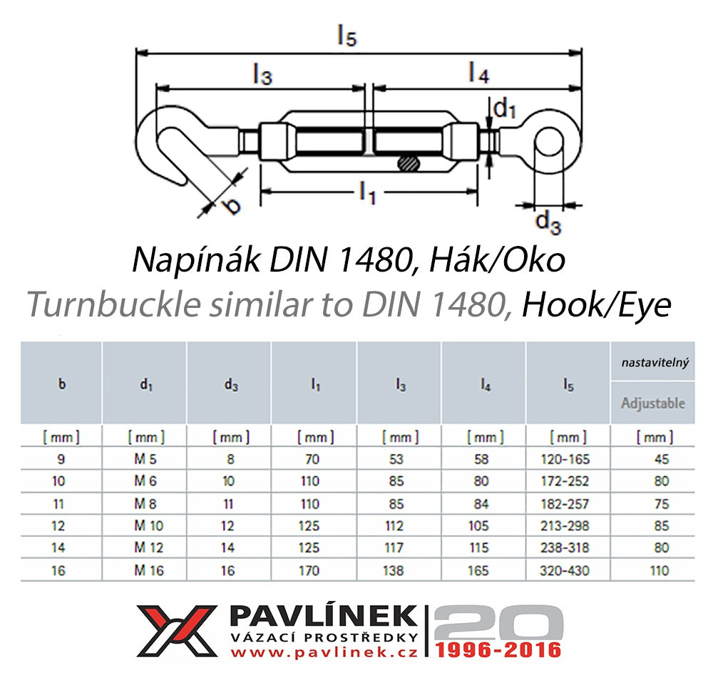 Nerezový napinák O-H (oko-hák), AISI 316 (A4)