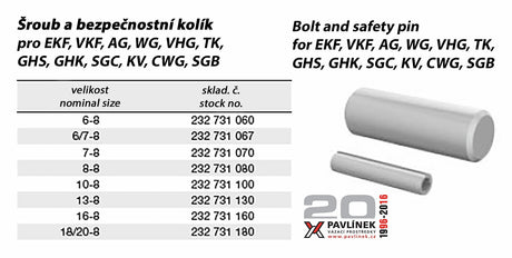 Čap + pružný kolík pre EKF, VKF, AG, VVG, VHG, TK, GHS, GHK, SGC, KV, CWG, SGB